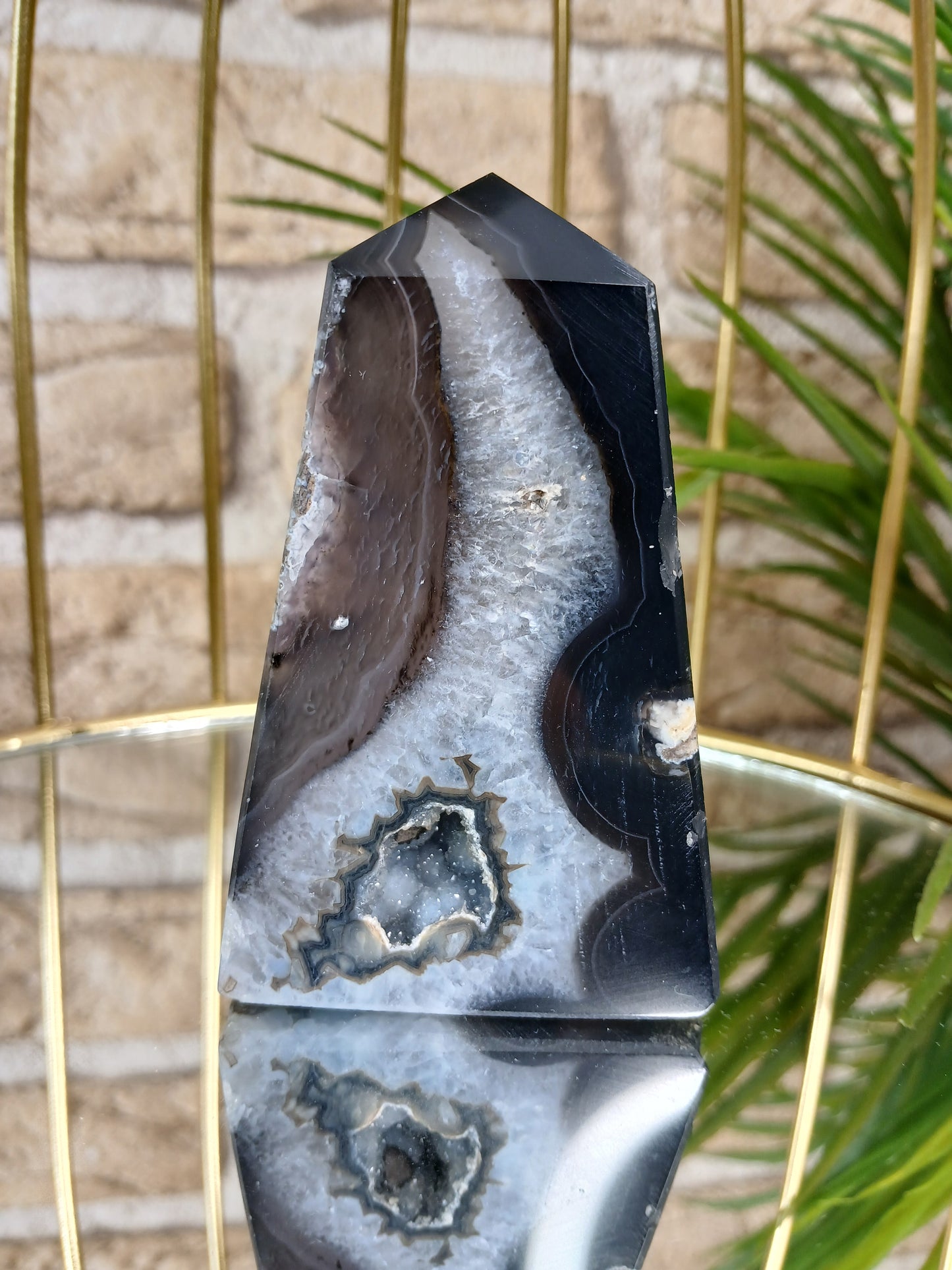 Schwarzer Achat, Edelstein, Spitze, Druzy