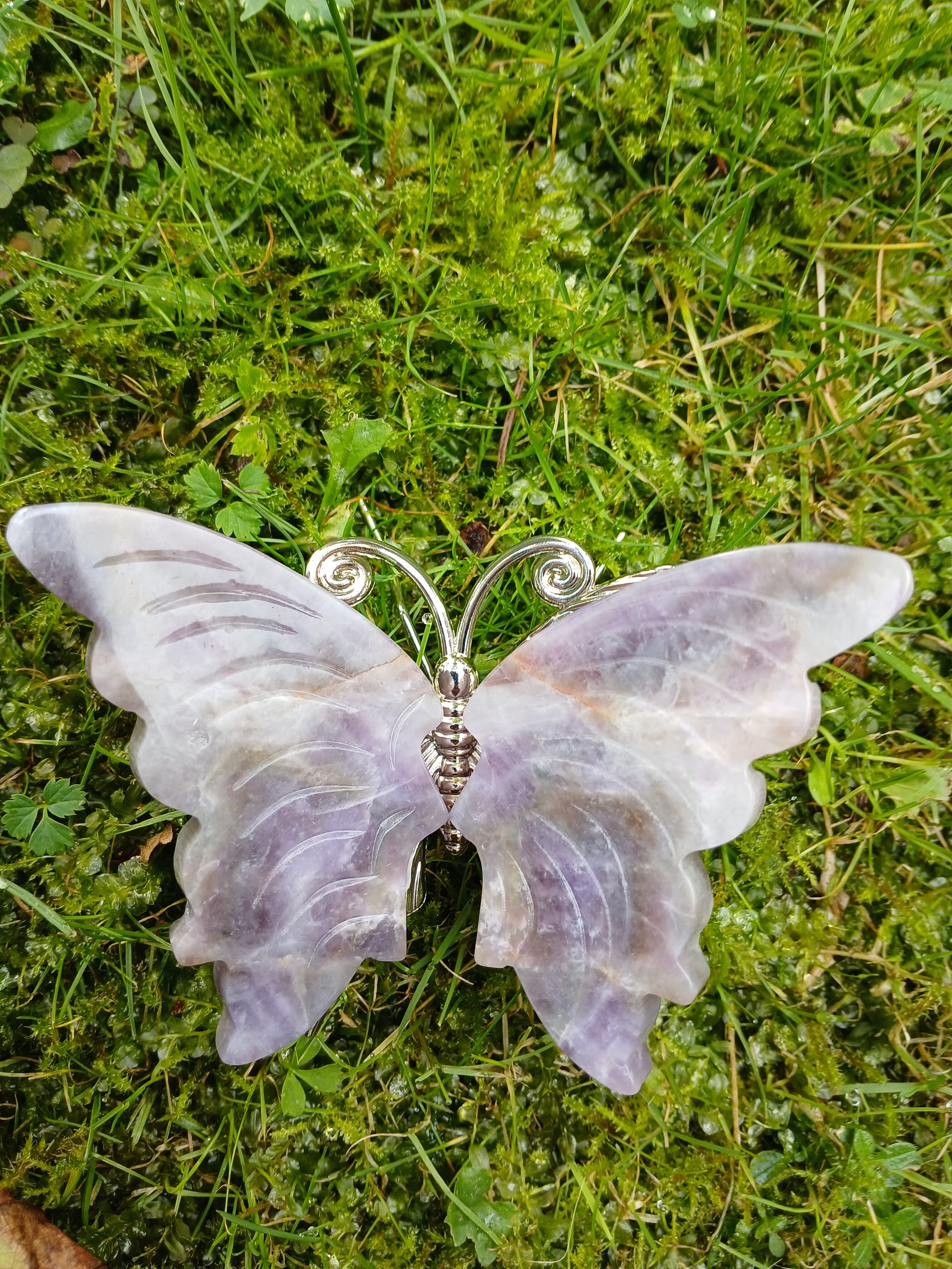 Amethyst Schmetterling figur, 9,5 cm groß, Edelstein Schnitzerei 