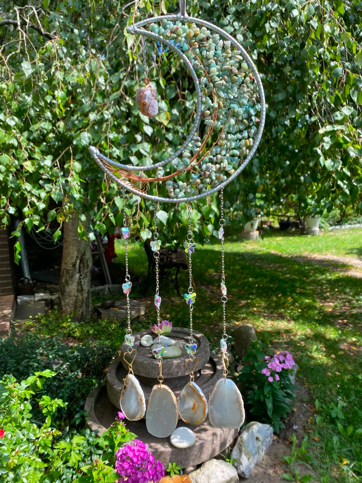 Mond Sonnenfänger / Suncatcher mit Amazonit und Achat Scheiben