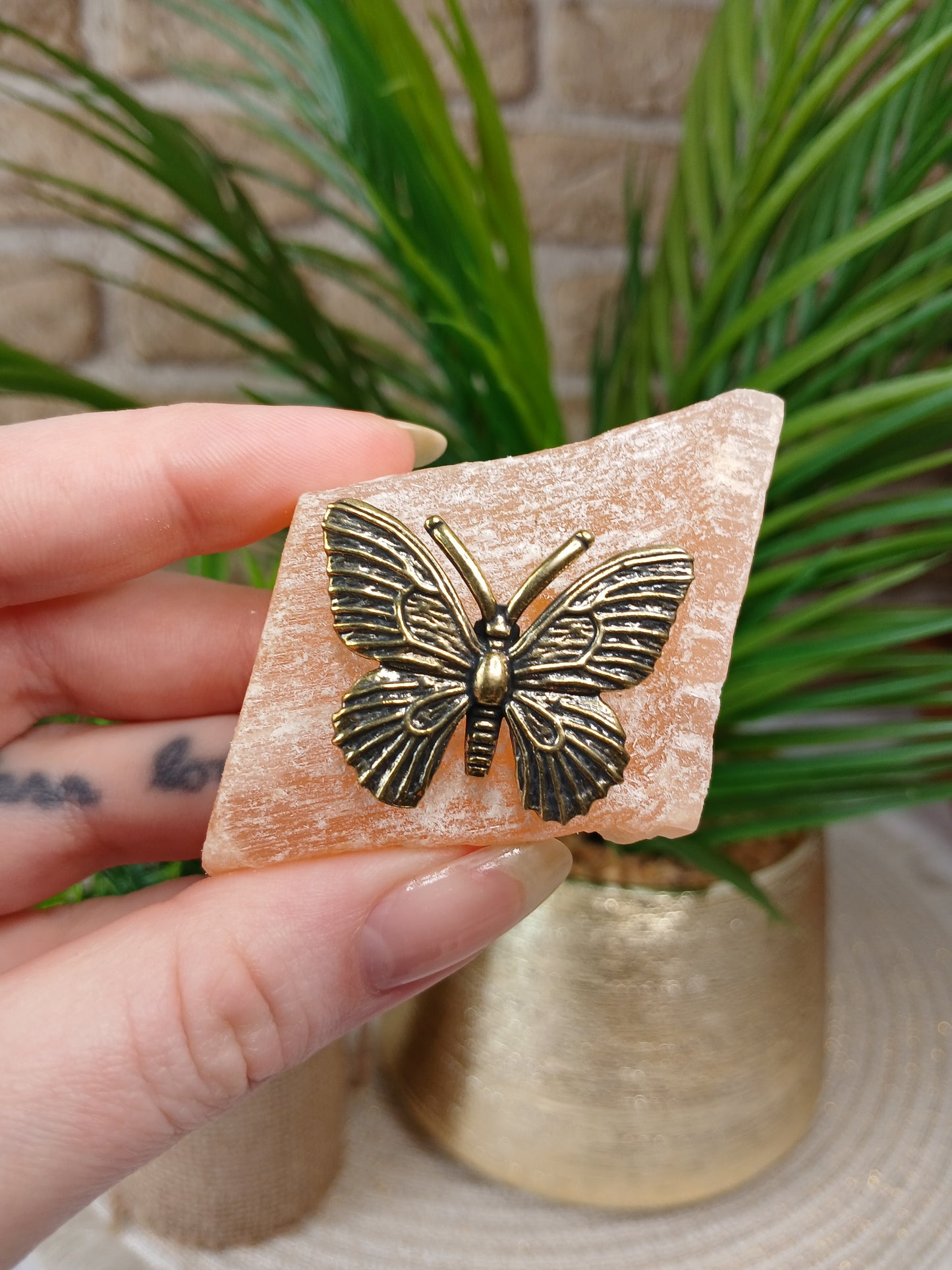Messing Schmetterling auf Orangenen Selenit