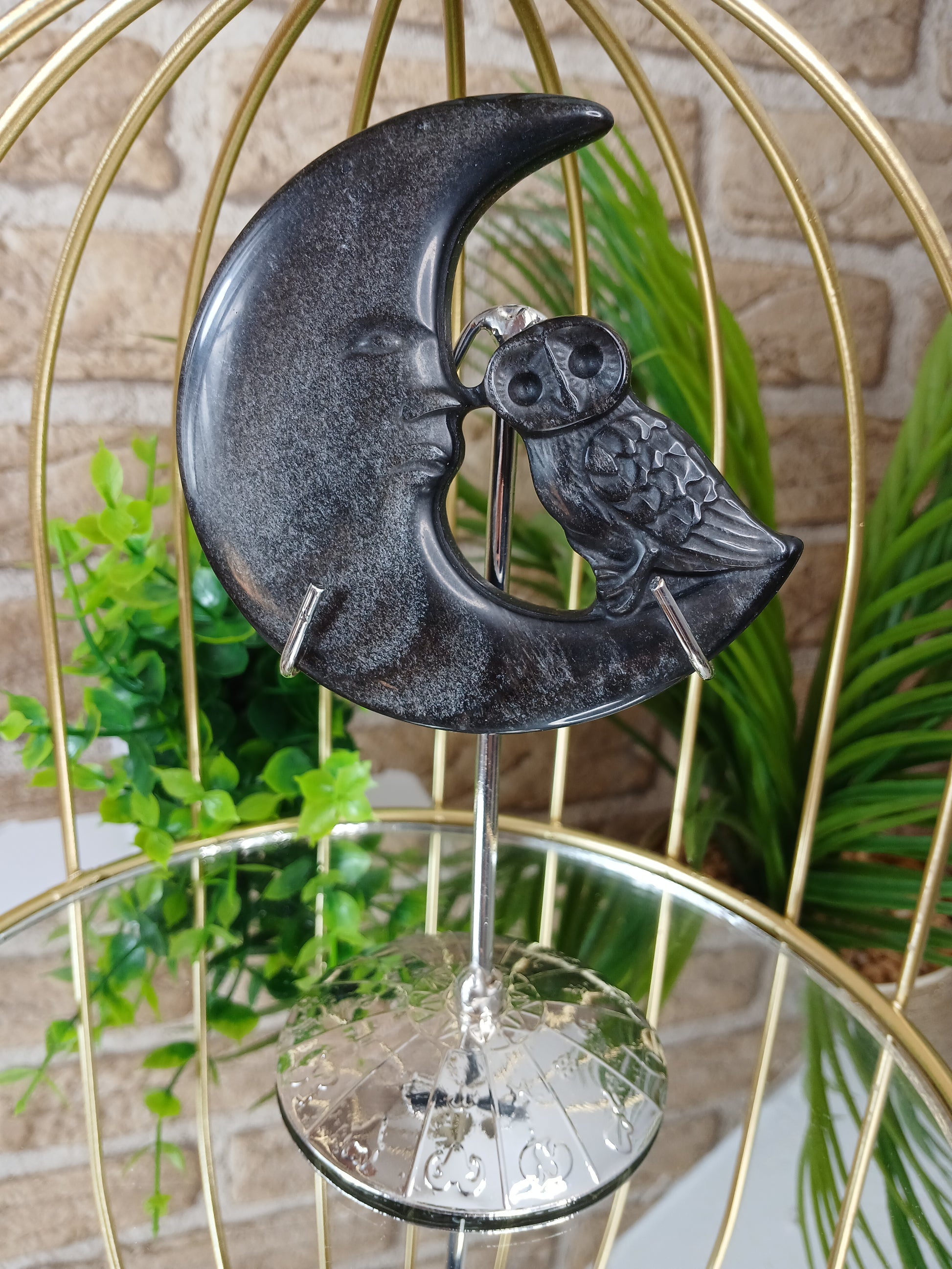 Silberobsidian Mond mit Eule