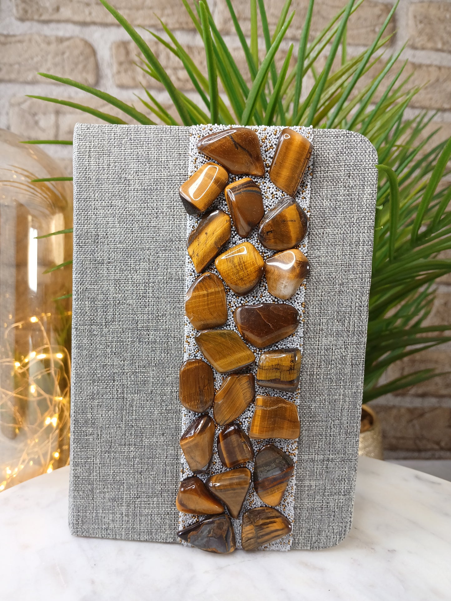 Tigerauge Notizbuch mit Trommelsteine 