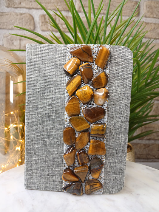 Tigerauge Notizbuch mit Trommelsteine 