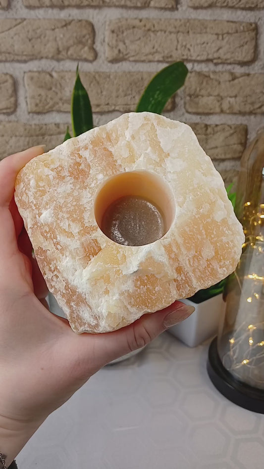 Orangencalcit Teelichthalter