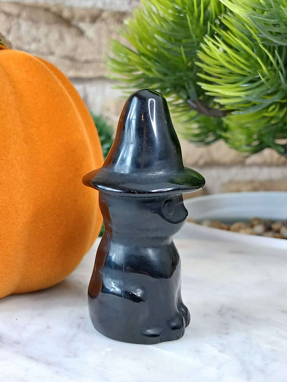 Obsidian Katze mit Zauberhut