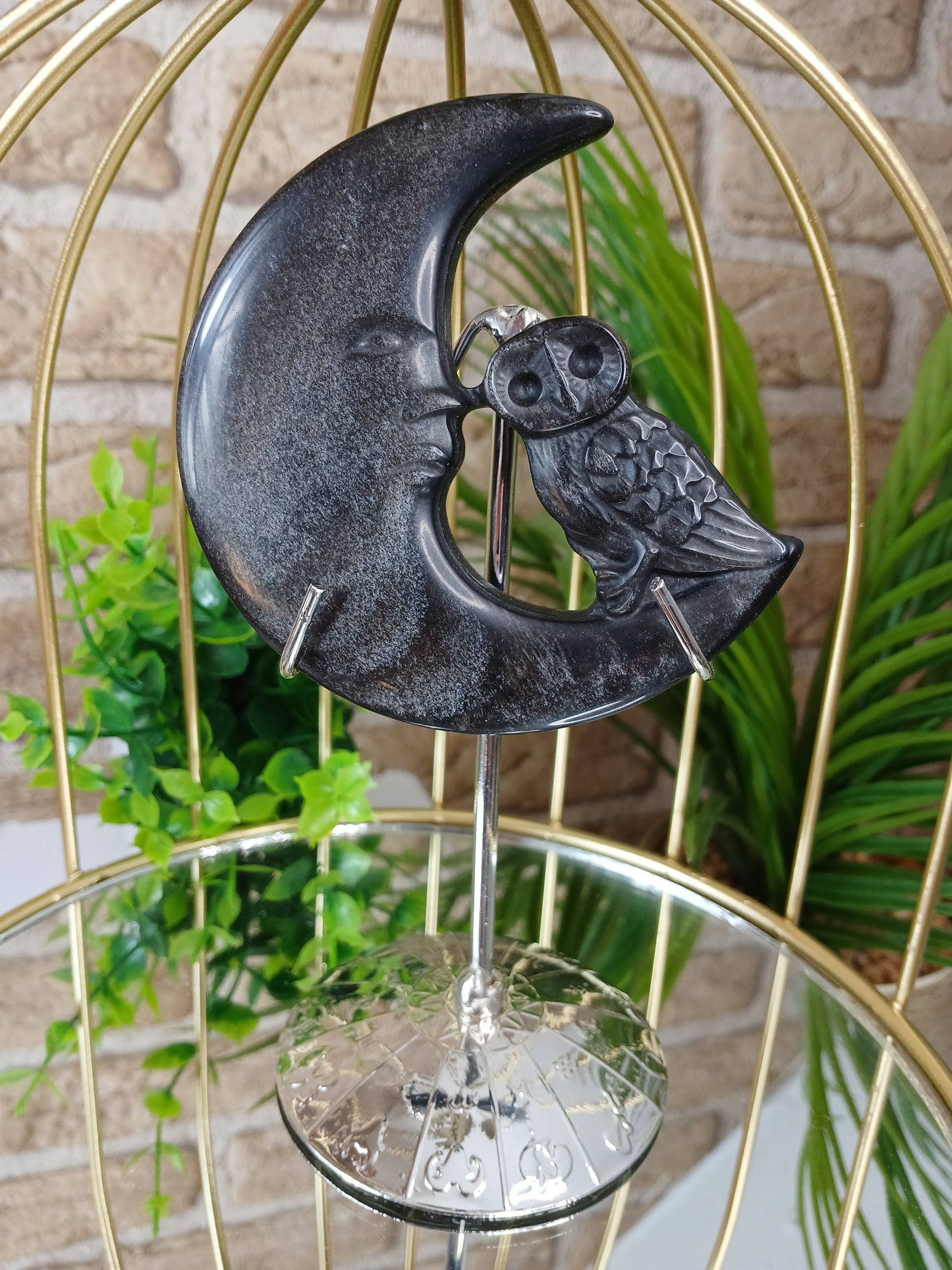 Silberobsidian Mond mit Eule