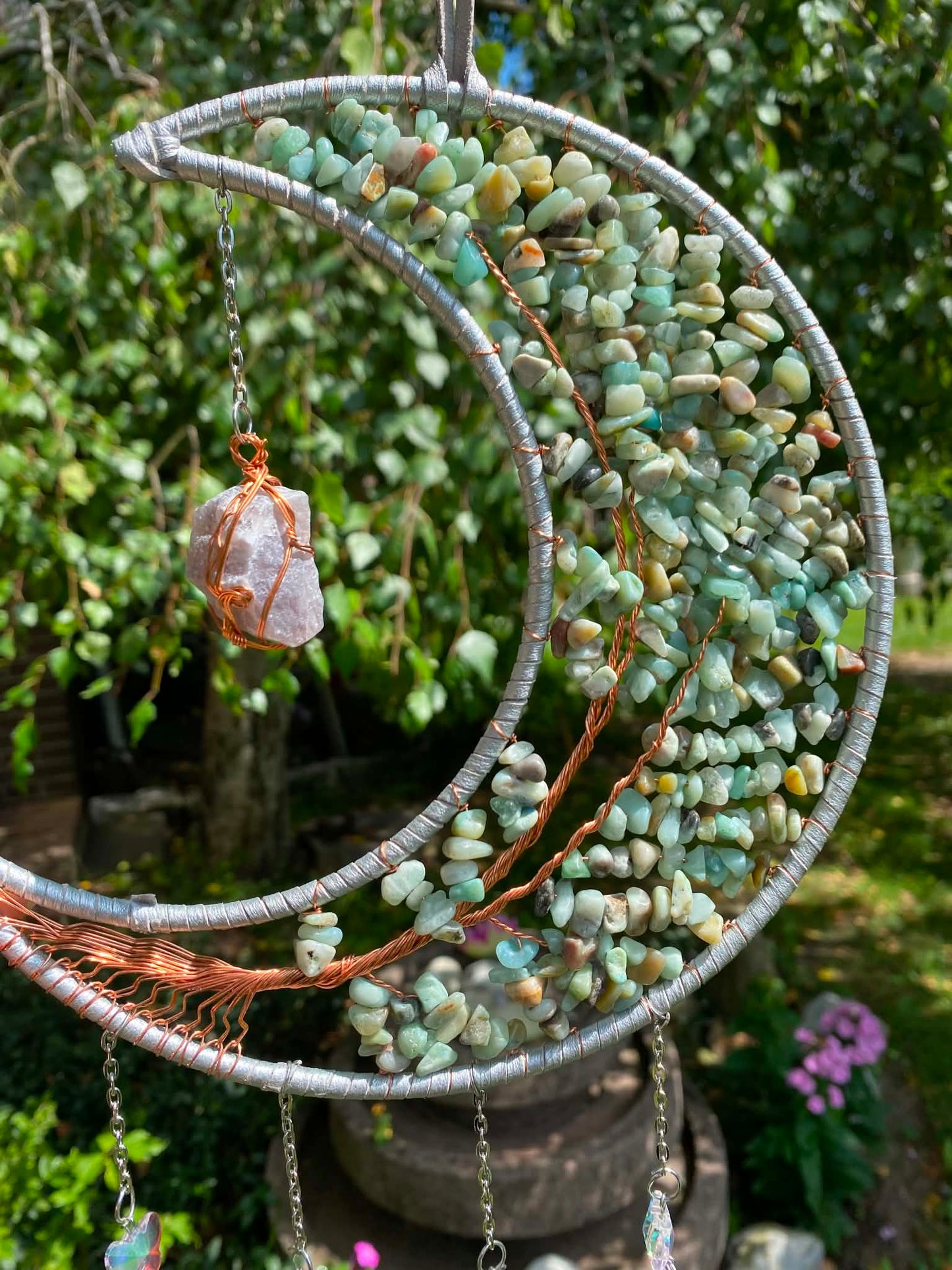 Mond Sonnenfänger / Suncatcher mit Amazonit und Achat Scheiben