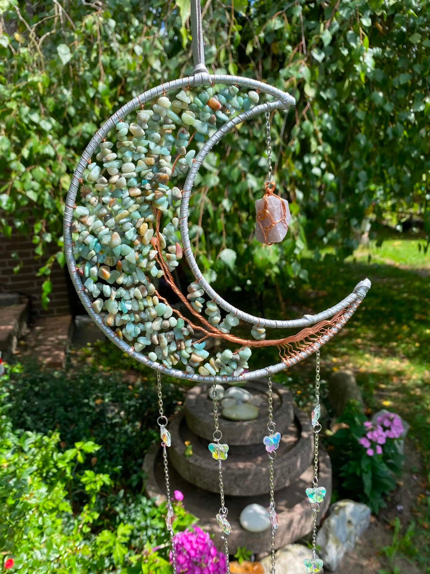 Mond Sonnenfänger / Suncatcher mit Amazonit und Achat Scheiben