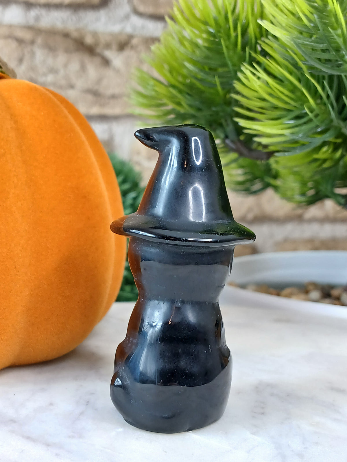 Obsidian Katze mit Zauberhut