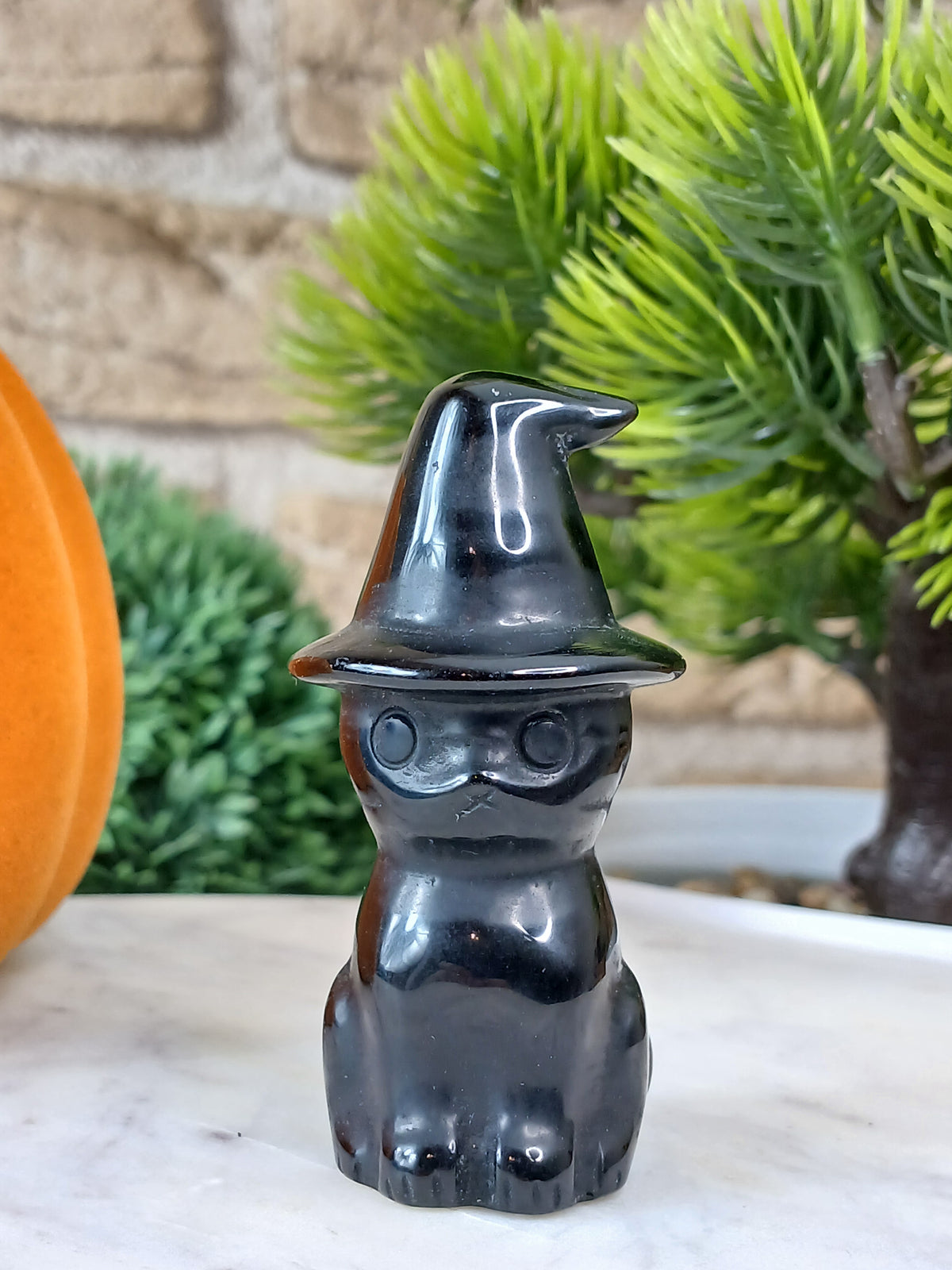 Obsidian Katze mit Zauberhut