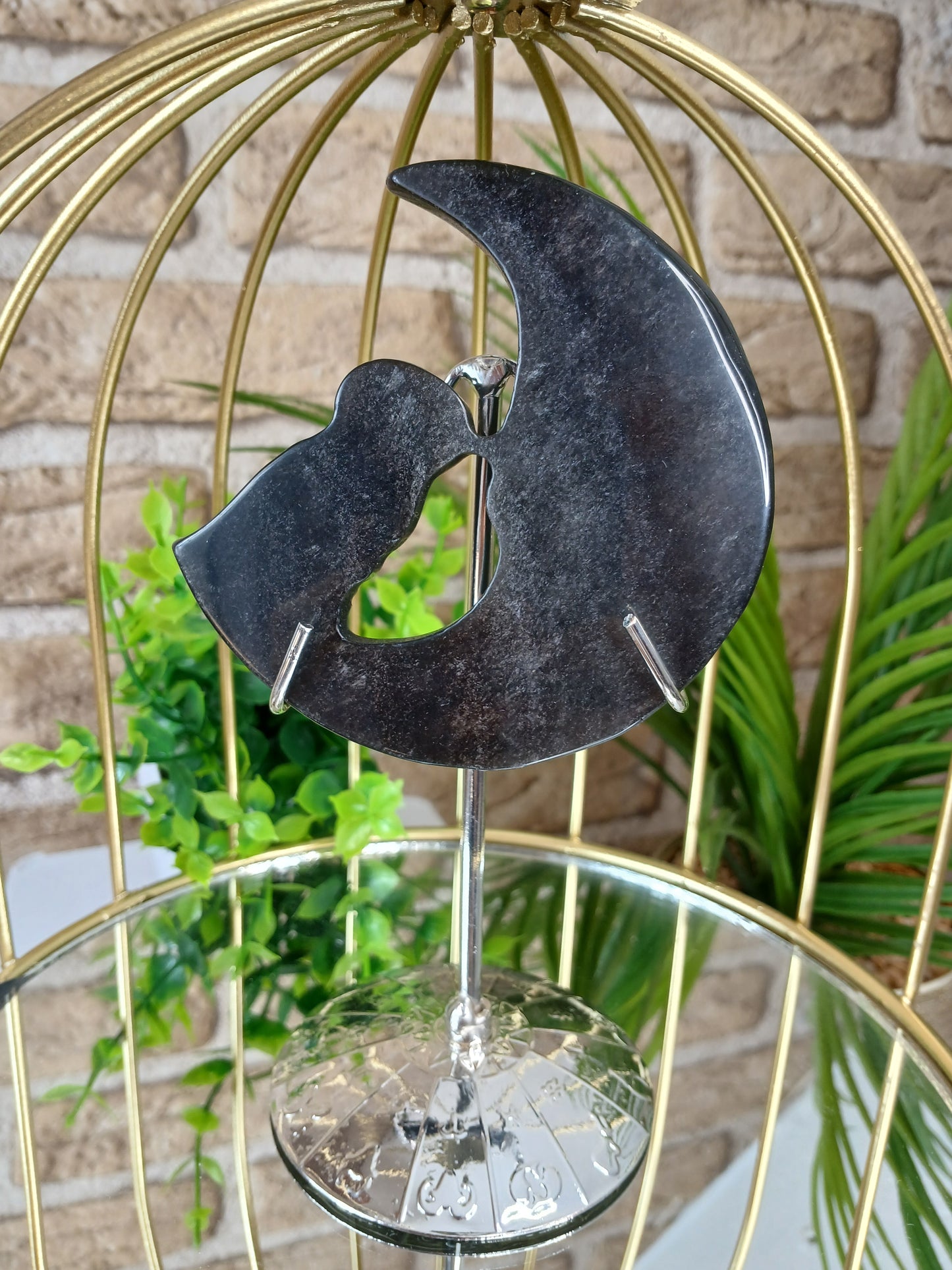 Silberobsidian Mond mit Eule
